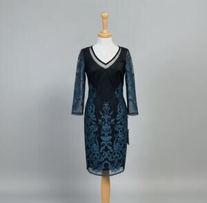 Et Cetera black dress with teal embroidery, size 2, NEW WITH TAGS!